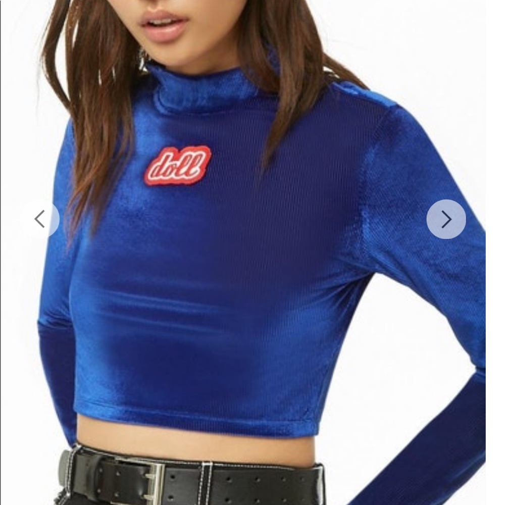 Blue Velvet Long Sleeved Crop Top, size M
